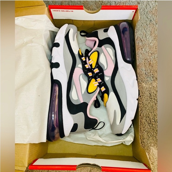 Nike Air Max 270 React Particle Grey-Arctic Pink-Sulfur Sneakers - 5.5Y - New - Picture 10 of 10